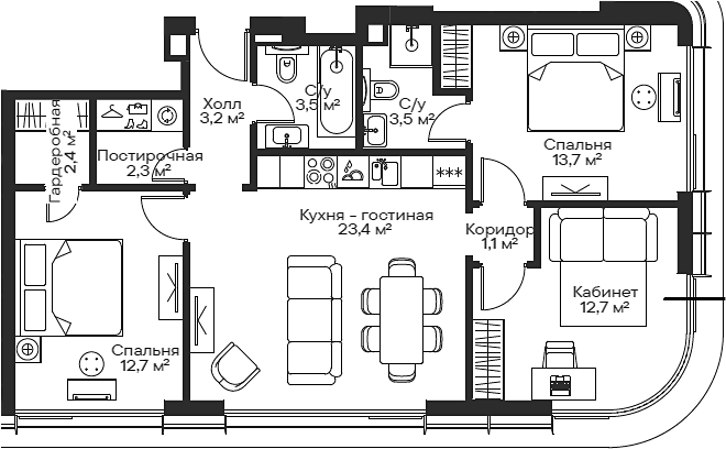 4+ комнаты, 76.94 м², 43/54 этаж, ЖК «Сити Бэй»