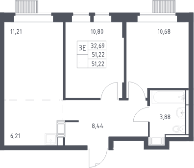 3-комн., 51.22 м², 18/25 этаж, ЖК «Большое Путилково»