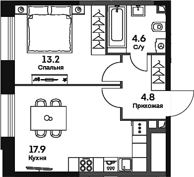 2-комн., 40.5 м², 14/27 этаж, ЖК «ЭРА»