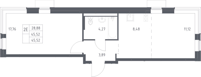 2-комн., 45.52 м², 12/13 этаж, ЖК «Новое Видное»