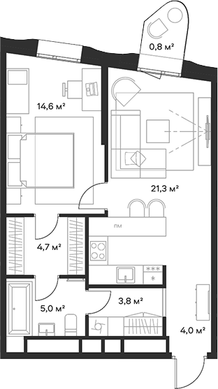 2-комн., 53.4 м², 17/23 этаж, ЖК «Союз»
