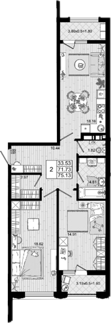 2-комн. квартира, 71.73 м² в ЖК Резиденция морей — фото 2