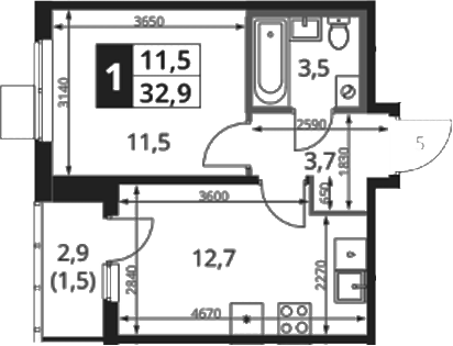 1-комн., 31.4 м², 11/18 этаж, ЖК «1-й Ясеневский»