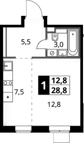 Студия, 28.8 м², 14/14 этаж, ЖК «1-й Химкинский»