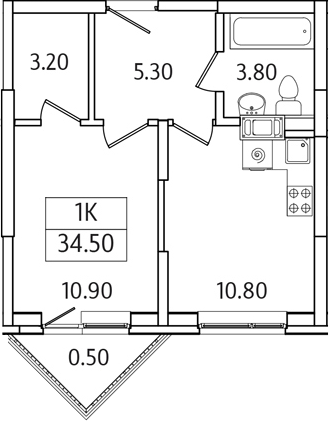 1-комн., 34 м², 7/21 этаж, ЖК «Видный Берег 2.0»