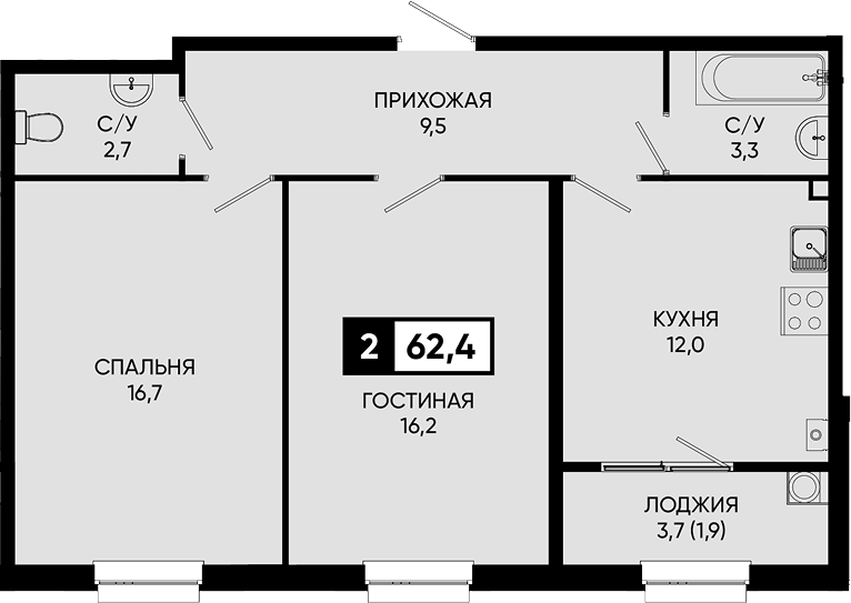 2-комн. Дом у озера Моне