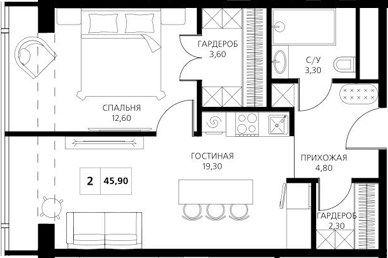 2-комн. АКСИС Центр