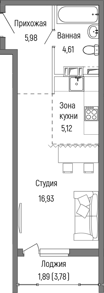 Студия, 32.64 м², 5/9 этаж, ЖК «Рига Хиллс»