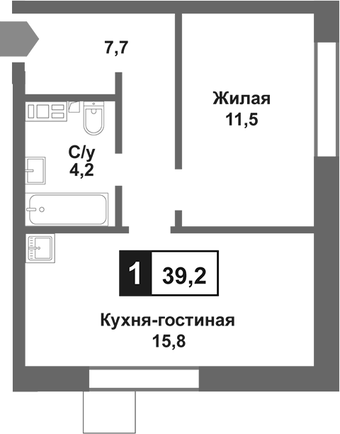 2-комн., 39.2 м², 4/9 этаж, ЖК «Лесная Отрада»