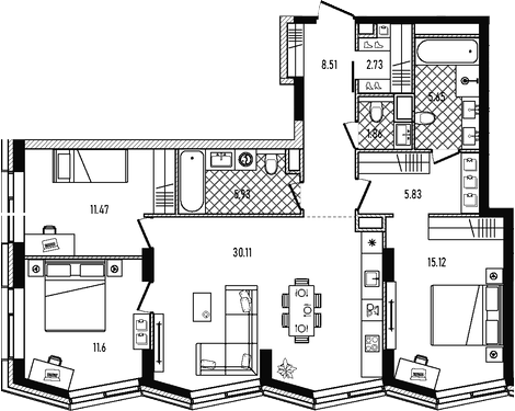 4+ комнаты, 98.81 м², 2/33 этаж, ЖК «Репаблик»