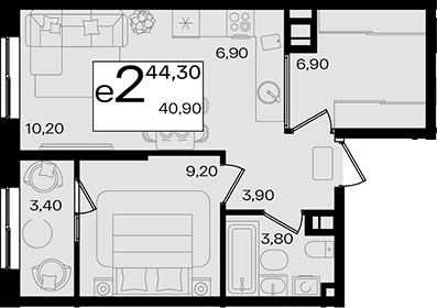 2-комн. квартира, 40.9 м² в ЖК Патрики — фото 3