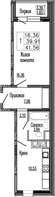 1-комн., 41.1 м², 5/9 этаж, ЖК «Клевер»