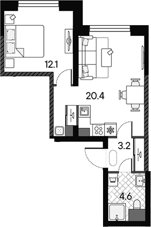 2-комн., 40.3 м², 19/43 этаж, ЖК «МАРК»