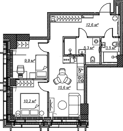 3-комн., 57.1 м², 7/59 этаж, ЖК «Веер»