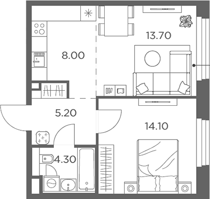 2-комн., 45.3 м², 4/23 этаж, ЖК «Белый Град»