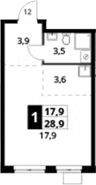 Студия, 28.9 м², 2/24 этаж, ЖК «1-й Донской»