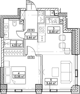 2-комн., 38.92 м², 20/48 этаж, ЖК «Сити Бэй»