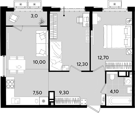 3-комн. квартира, 55.9 м² в ЖК Порто-Ново — фото 2