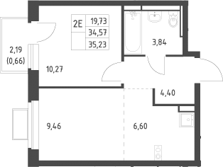 2-комн., 34.57 м², 3/12 этаж, ЖК «Новое Видное»
