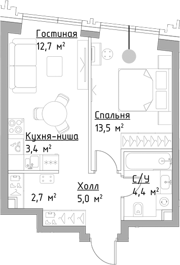 2-комн., 41.7 м², 28/45 этаж, ЖК «Левел Павелецкая Сити»