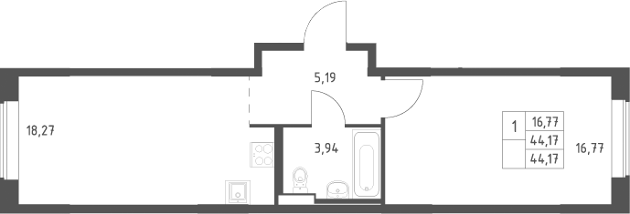 2-комн., 44.17 м², 11/12 этаж, ЖК «Большое Юрлово»