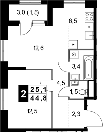 2-комн., 43.3 м², 13/32 этаж, ЖК «1-й Измайловский»