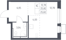 Студия, 25.82 м², 11/12 этаж, ЖК «Новое Видное»
