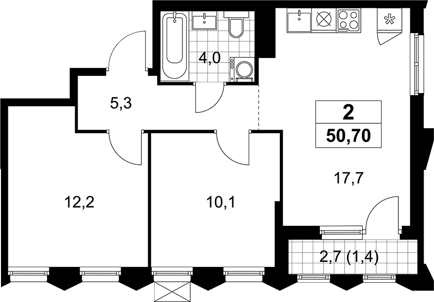 3-комн., 49.3 м², 11/11 этаж, ЖК «Деснаречье»