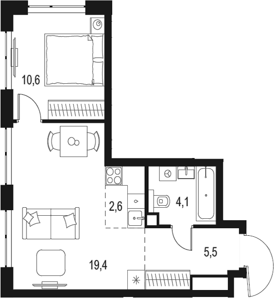 2-комн., 42.2 м², 23/42 этаж, ЖК «Левел Мичуринский»