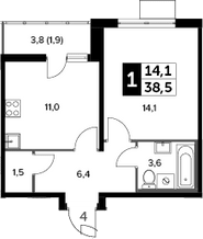 1-комн., 36.6 м², 9/20 этаж, ЖК «Южная Битца»