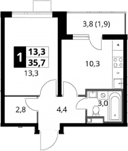 1-комн., 33.8 м², 24/24 этаж, ЖК «1-й Донской»