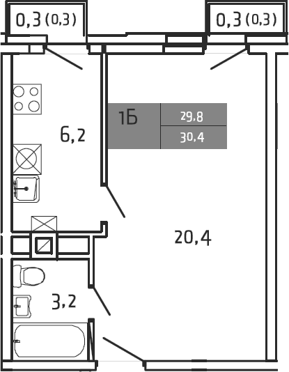 1-комн., 29.8 м², 4/4 этаж, ЖК «Южная Долина»