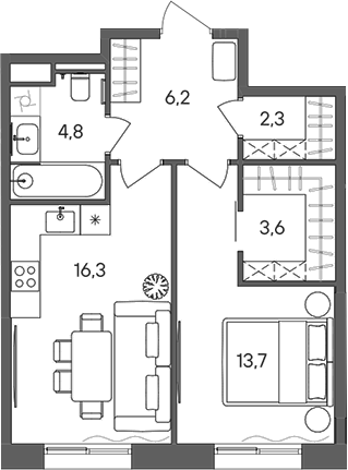 1-комн., 46.9 м², 21/33 этаж, ЖК «СТОУН Сокольники»