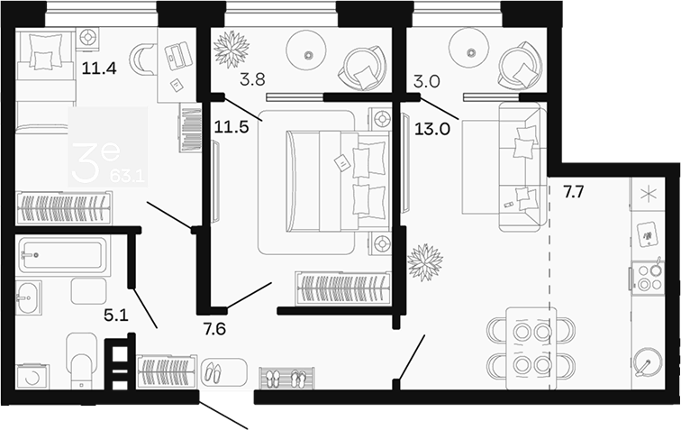 3-комн. квартира, 56.3 м² в ЖК Хозяин Морей — фото 2