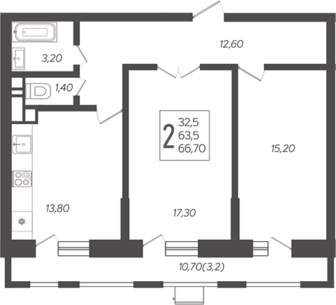 2-комн. квартира, 64.81 м² в ЖК Небо — фото 2