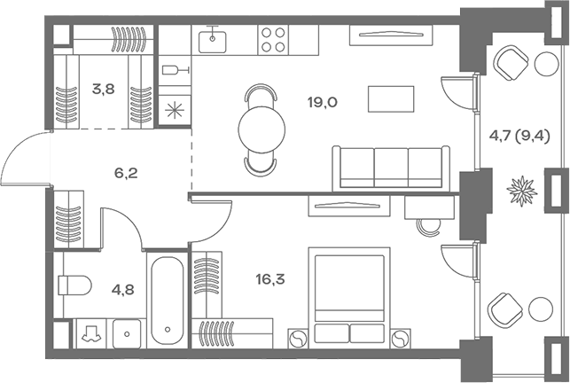2-комн., 50.1 м², 3/7 этаж, ЖК «СОУЛ»