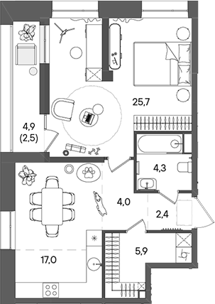 2-комн., 59.3 м², 5/16 этаж, ЖК «СТОУН Райз»