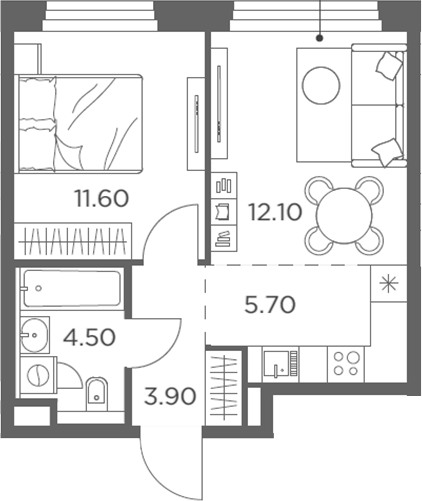 2-комн., 37.8 м², 8/20 этаж, ЖК «Белый Град»