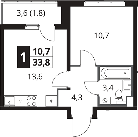1-комн., 32 м², 7/24 этаж, ЖК «1-й Южный»