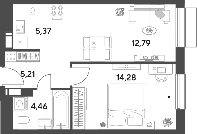 2-комн., 42.11 м², 8/12 этаж, ЖК «Публицист»