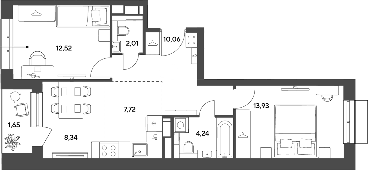 3-комн., 58.82 м², 8/12 этаж, ЖК «Публицист»