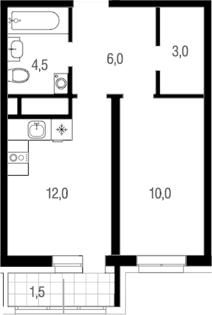 1-комн., 35.5 м², 9/19 этаж, ЖК «Котельники парк»