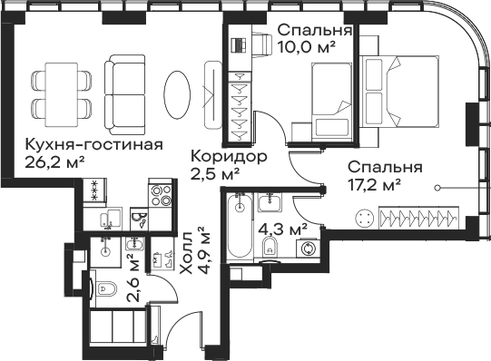 3-комн., 67.7 м², 36/59 этаж, ЖК «Сити Бэй»