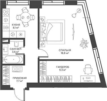 1-комн., 47.5 м², 14/52 этаж, ЖК «СВЕТ»