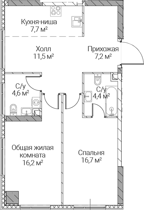 3-комн., 68.3 м², 27/36 этаж, ЖК «СЕЗАР СИЛИКА»