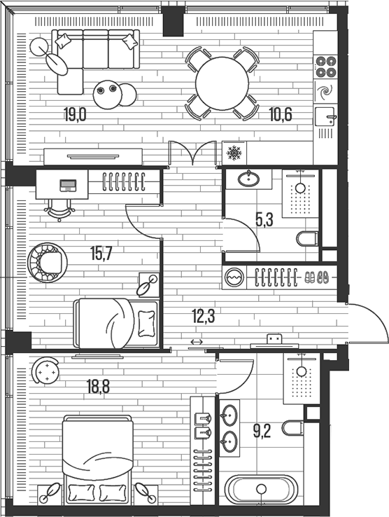 3-комн., 90.9 м², 32/47 этаж, ЖК «HIGH LIFE»