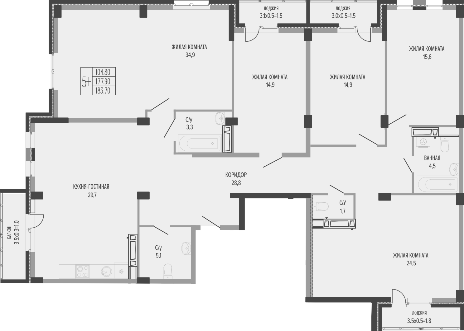 5-комн. квартира, 181.91 м² в ЖК Екатерининский парк — фото 2