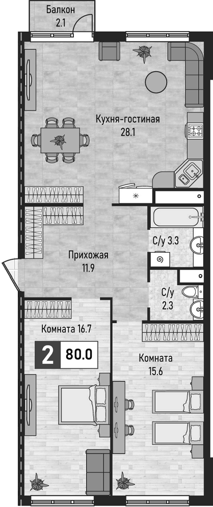 3-комн. Живописный