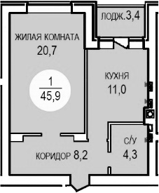 1-комн. квартира, 44.2 м² в ЖК Кубанская усадьба. ООО СЗ Кубанская усадьба — фото 2