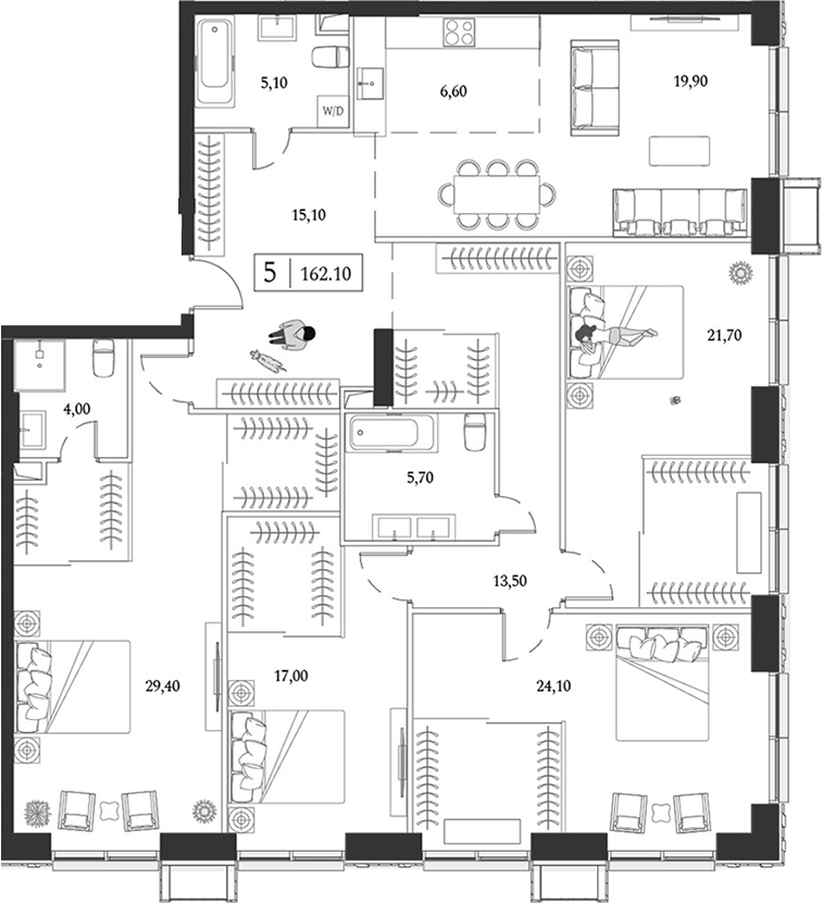 4+ комнаты, 162.1 м², 20/24 этаж, ЖК «Dream Towers»
